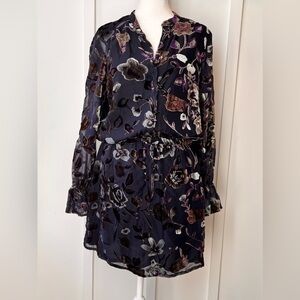 Carolina Belle Montreal Dark Navy Blue Sheath Dress W/Floral Velvet Women Size 8